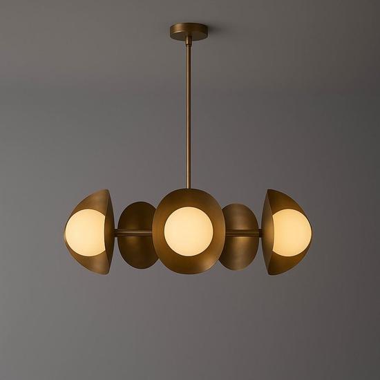 Large Mid Century Brass Chandelier – Handmade Sputnik Ceiling Light with Glass Globes