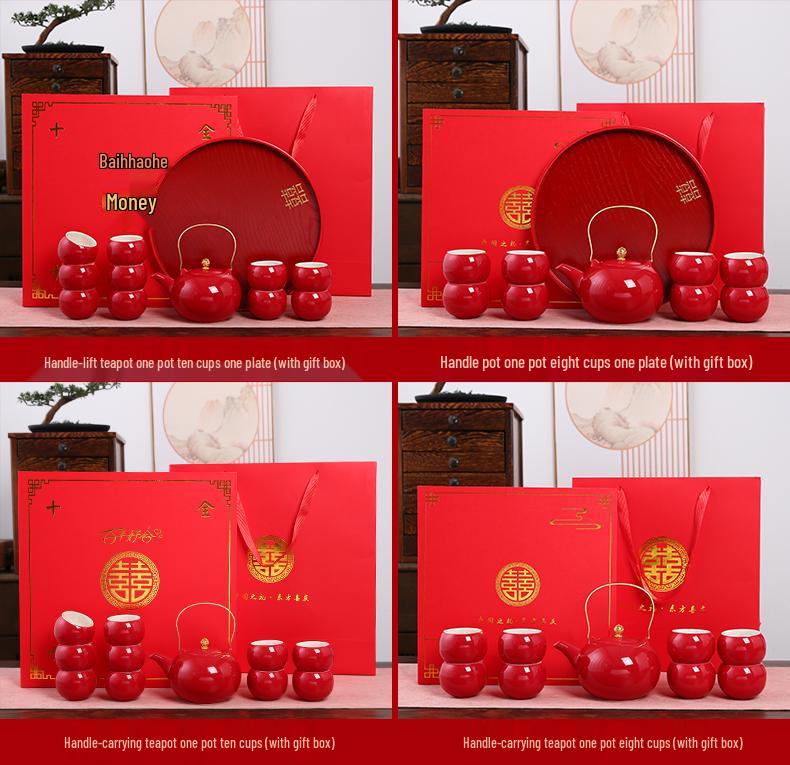 Red Wedding Tea Set: Change of Address Ceremony Tray and Teapot Gift Box