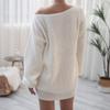 Women's Autumn and Winter Long Sleeve One-Line Neck Casual Loose Knit Sweater Dresses