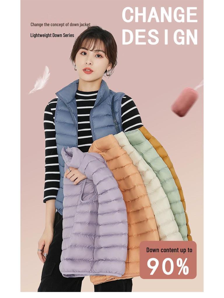 Женский легкий жилет Youjia с 90% пуха белой утки - Без рукавов, теплый и стильный для осени и зимы