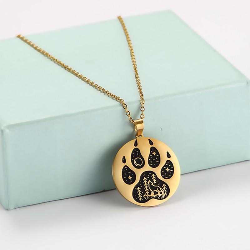 COOLTIME Animal Dog Wolf Cat Claw Paw Pendant Necklace for Women Men Stainless Steel Choker Necklaces Couple Jewelry Birthday