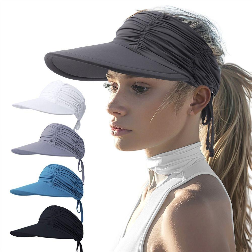 Wide Brim Sun Visor Hat UV Protection High Ponytails Visor Cap Trendy Empty Top for Women