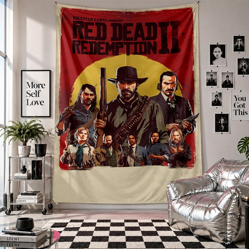 Настенный гобелен Искусство Red Dead Redemption Подвесная ткань Декоративный фон для украшения комнаты