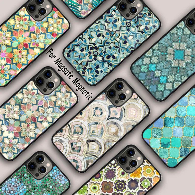 Приглушенная Марокканская Мозаика Магнитный Чехол Для Телефона ДЛЯ APPLE iPhone 17 Air 16 14 13 12 Pro Max 15 Plus Беспроводная Обложка MagSafe