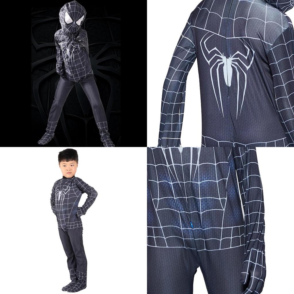 Exquisite Black Spiderman Cosplay Suit For Kids And Adults Featuring High Elasticity