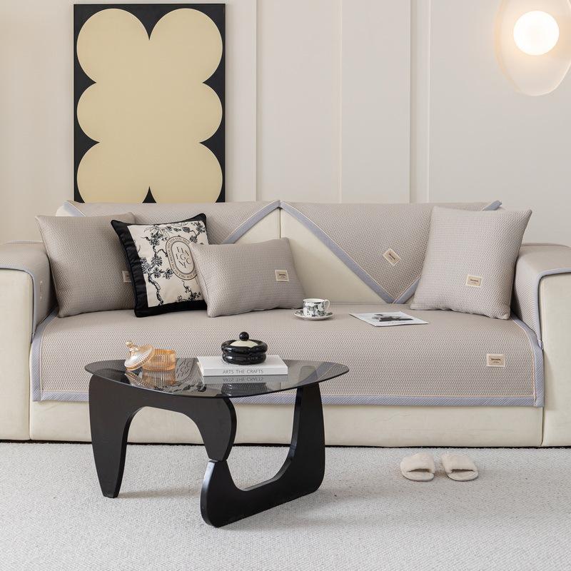 Летний однотонный диванный коврик из ледяного шелка, нескользящий универсальный охлаждающий чехол для дивана, чехол для дивана для гостиной, вышивка, колос пшеницы, чехол для дивана