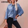 Women's Spring New Retro Loose Denim Shirt Drop Shoulder Section Blue Large Pockets Shirt