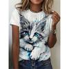 Cute Cartoon Cat Pattern For Women Funny Animal 3D Printed Short Sleeves Summer Oversized O-Neck Tops