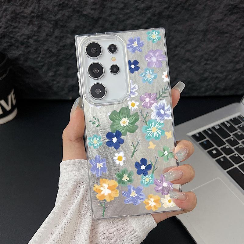 Чехол-накладка из мягкого блестящего полиуретана с цветочным принтом для Samsung S25 Ultra S24 FE S23 A36 A56 A16 A55, тонкий, ударопрочный, жесткий чехол для телефона из ПК с перьями