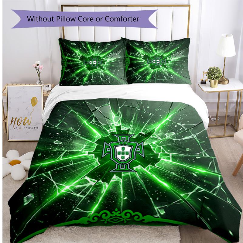 Portugal Football Printed Bedding 3 Piece Set Cozy Breathable Bed Cover Set as Housewarming Holiday Gift