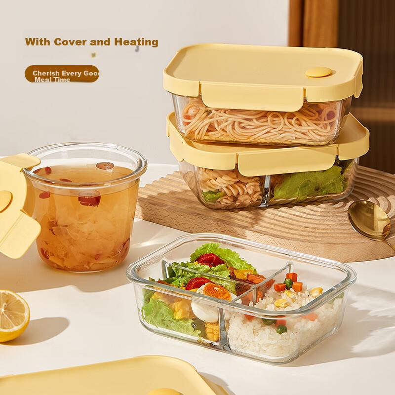 Cilock Glass Lunch Box for Office Workers Microwaveable Large Capacity Food Storage Container 4-Piece Set