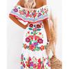 Bohemian Slash Neck Dresses Women Floral Print Waist Elegant Floor-length Dress Retro Clothing