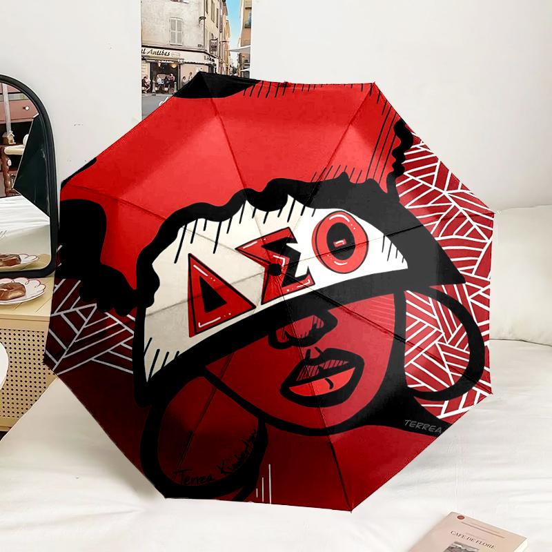 Delta Sigma Theta Automatic Folding Umbrella - 8-Rib Travel Umbrella with Auto Portable Case, Ideal Gift for Birthdays