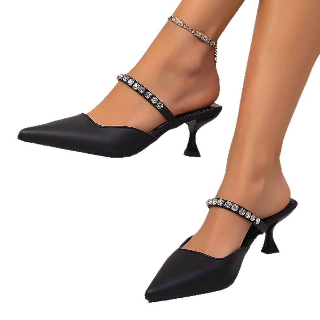 Босоножки Baotou, женская верхняя одежда, лето 2025, новые однотонные туфли со стразами и пайетками, заостренные туфли на шпильке