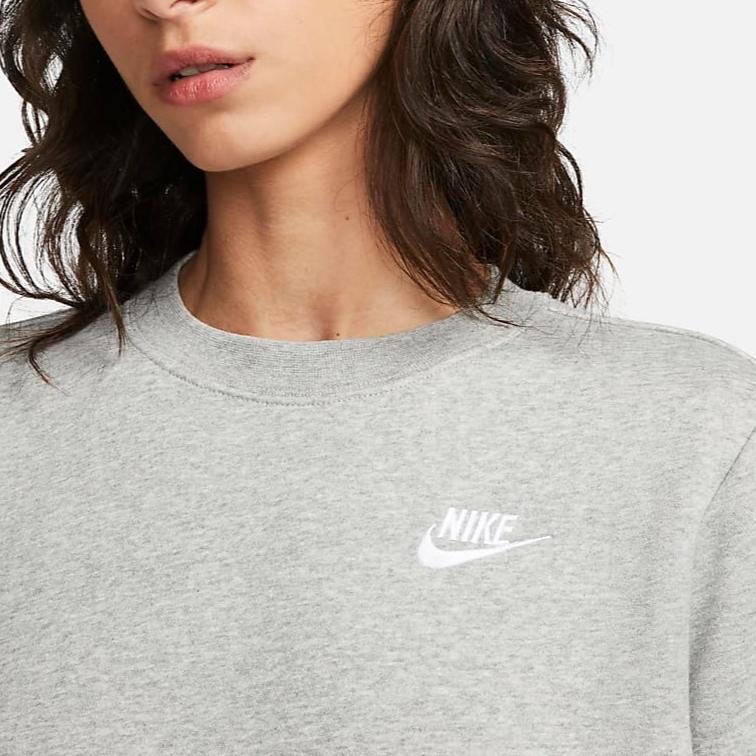 Nike Однотонный вышитый логотип с круглым вырезом, спортивная толстовка с длинным рукавом, женская толстовка темно-серого цвета DQ5474-063