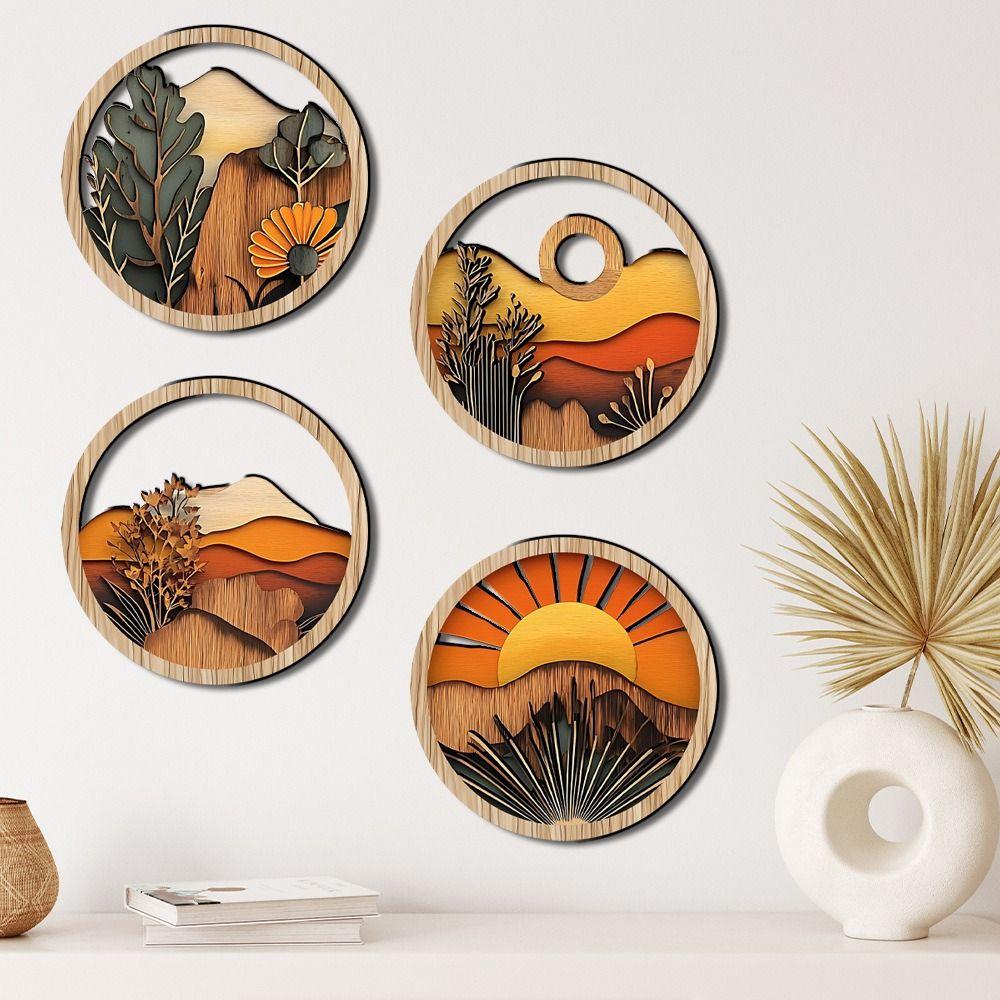 4 шт. Деревянные рамки Эстетичное украшение Круглый фон Подвеска Спальня