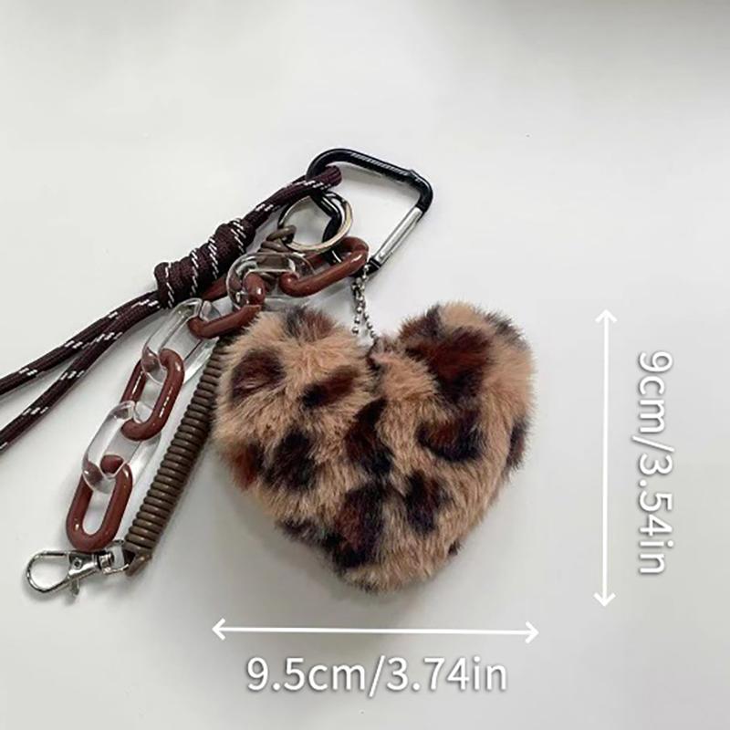 Пушистый леопардовый брелок в форме сердца, плетеная веревка, брелок для сумки, подвеска, простые универсальные аксессуары для украшения сумки