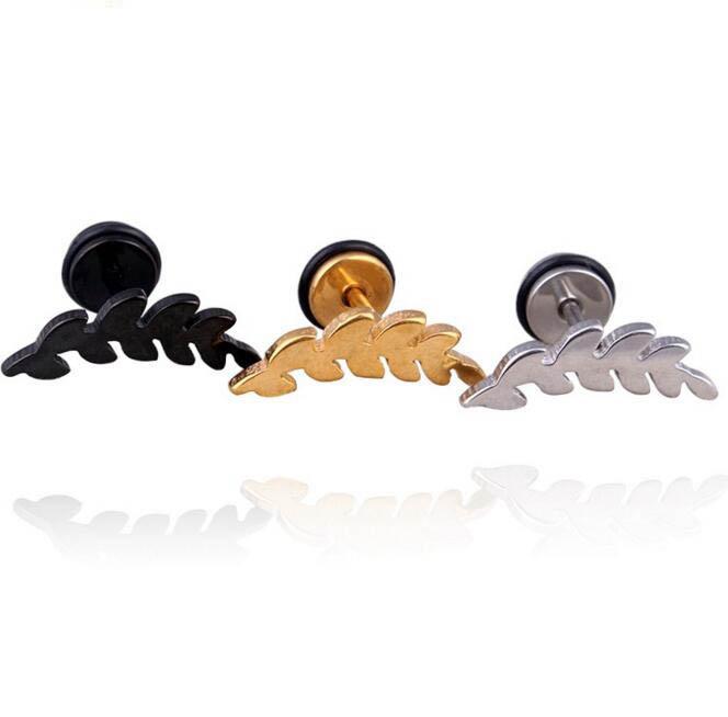 WKOUD Punk Stainless Steel Stud Earrings For Men Women Gothic Rockets Arrow Finger Cool Prevent Allergy Gold Black Puncture