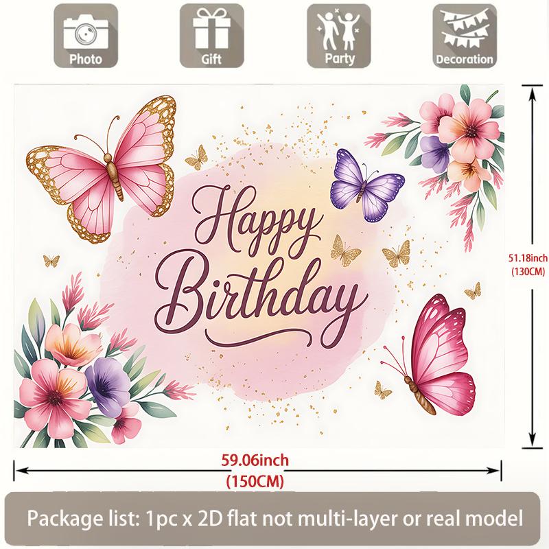 Birthday Greeting Party Banner, Polyester Backdrop for Home Room Wall Decor and Photo Props
