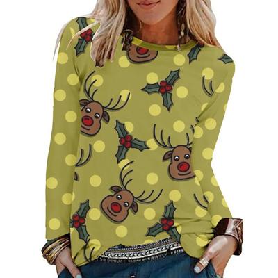 Футболка с длинными рукавами и круглым вырезом с принтом «Осень-зима Temu 3D Christmas»