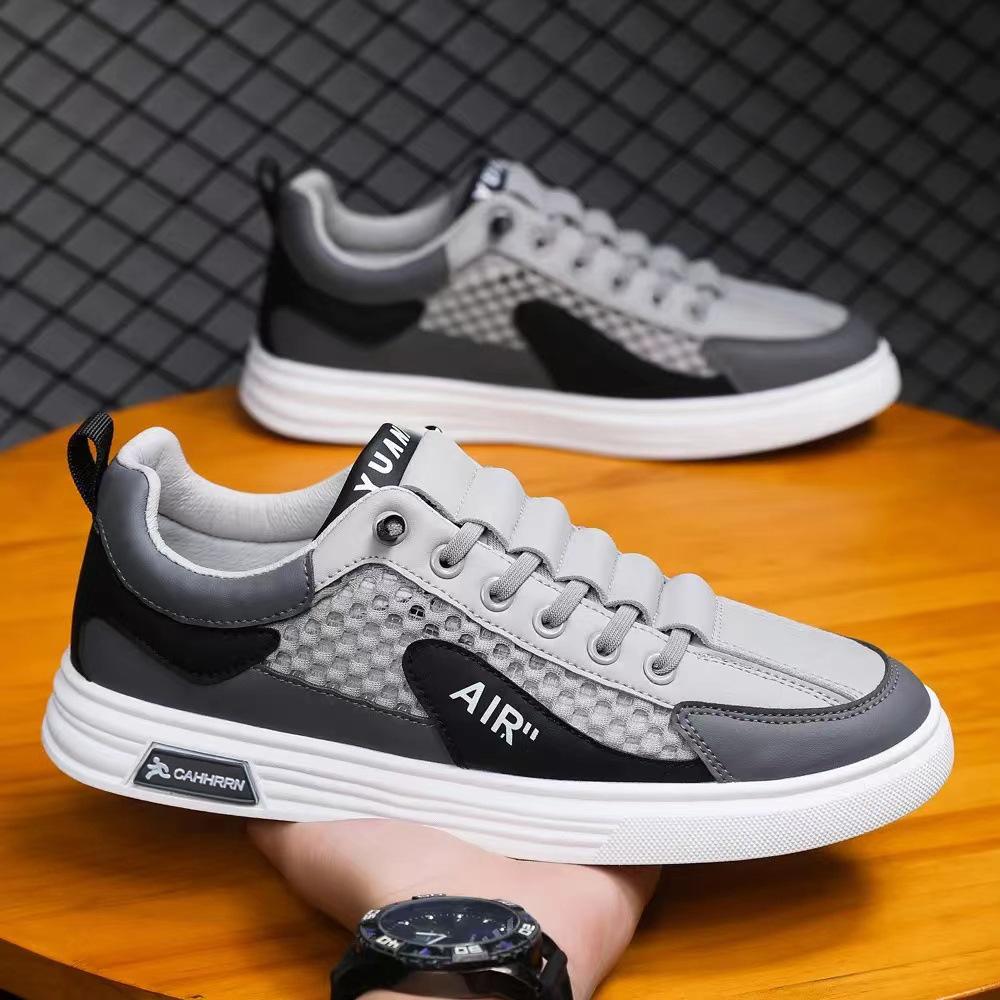 Men's shoes 2024 summer breathable thin mesh hollow one pedal small white board shoes men's casual sports net shoes tide