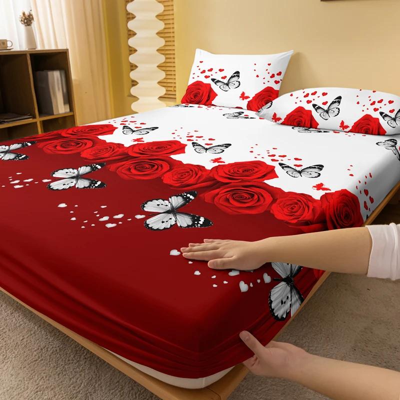 Rose 1 Butterfly Patterned Frosted Bedsheet, Printed Bed Cover For Bedroom, Bedding Excluding Pillowcases