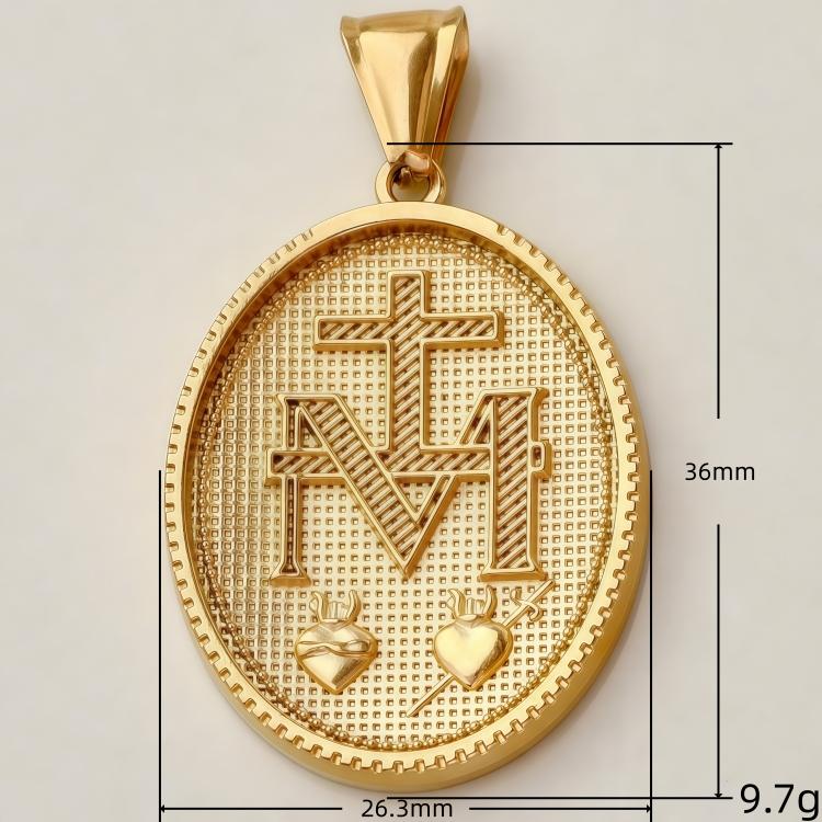 18K Gold Stainless Steel DIY Unisex Necklace Jewelry Amulet Medallion Portrait Coin Peach Heart Angel Jesus Charm Pendant Gift