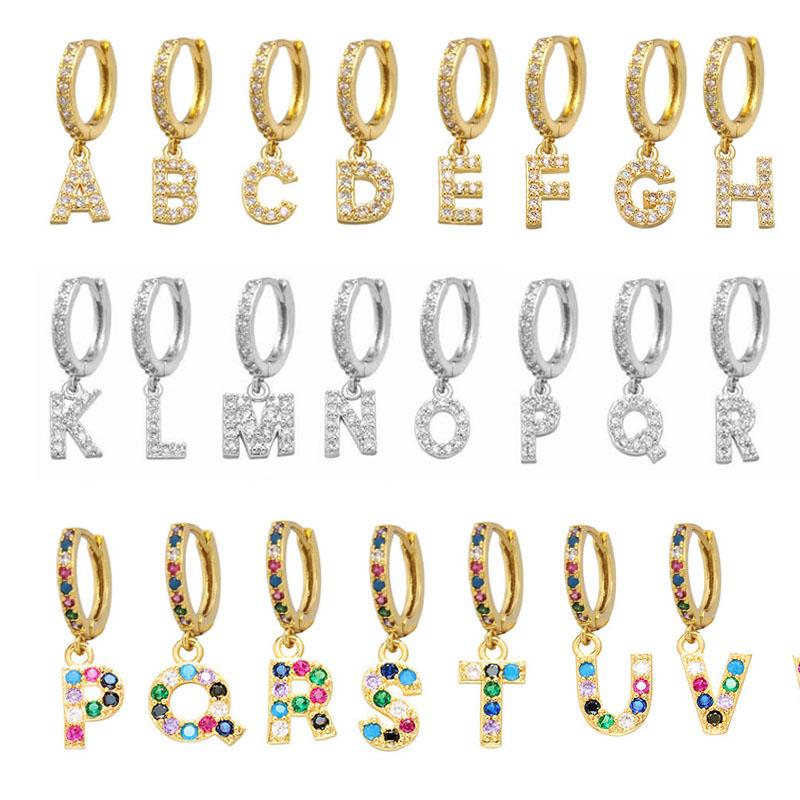 QMHJE Initial A-Z Letters Mini Small Hoop Earrings Women Gold Silver Rainbow Crystal Jewelry Earring Aretes Alphabet ABC