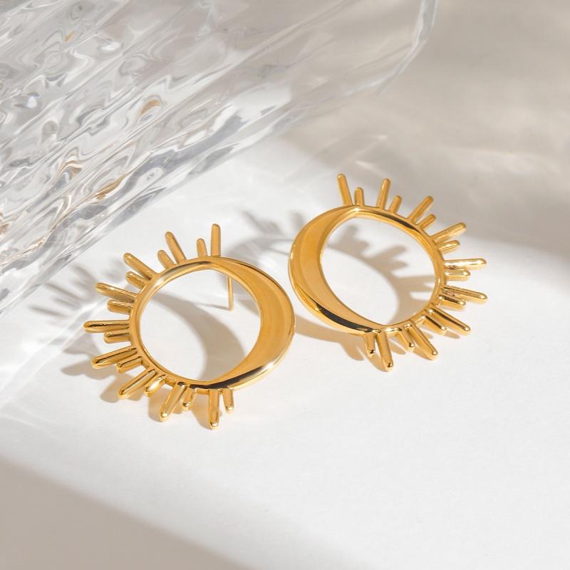 Винтажные серьги-пусеты в форме солнца и луны, модные, золотисто-медного цвета, в стиле панк, металлические, для повседневной носки, женские, для девушек, с цирконом