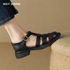 Мода 2025 Новые женские сандалии в римском стиле Летние туфли-гладиаторы на толстом каблуке Женская повседневная ретро-обувь из натуральной кожи для работы