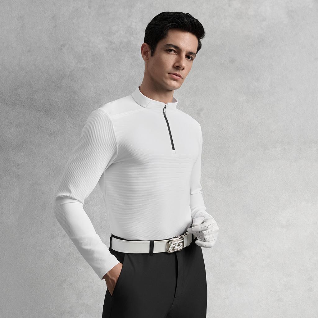 Fila Серия Гольф Модная Повседневная Универсальная Дышащая Эластичная Удобная Однотонная Футболка с Длинным Рукавом Мужские топы Нефритово-Белый A11M535207FWT