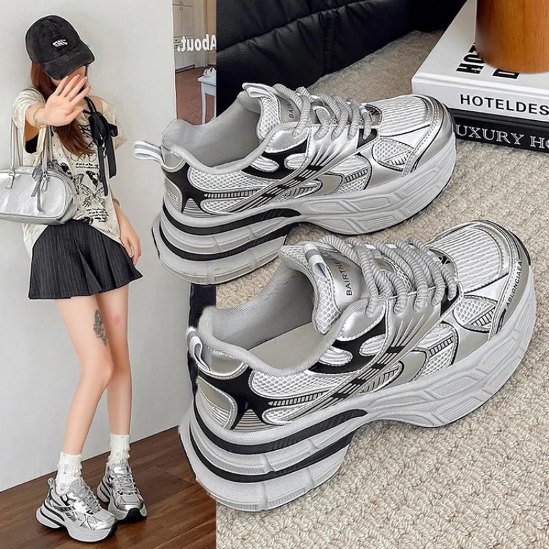 New 2024 Thick Soled Sports Shoes for Women, Thick Soled Loafers, Lace Up Flat Shoes, Popular Casual Vulcanized Shoes