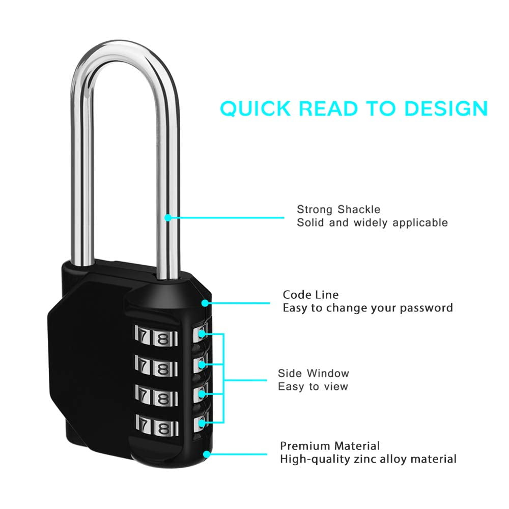 4-Digit Combination Padlock, 6.3 cm Long Ring, Waterproof for Gym Lockers (2 Units)