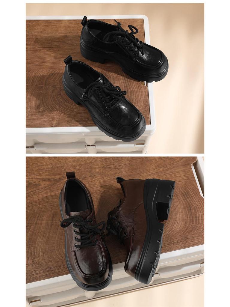 Золотой Кролик 2025 Осень Женские Кожаные Лоферы на шнуровке в британском стиле с круглым носком