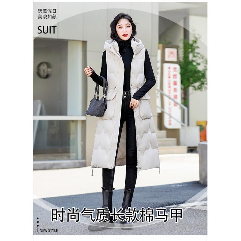 Womens Oversized Longline Puffer Vest With Hood Winter Warm Sleeveless Coat In Black White Blue Mist Champagne