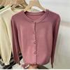 Винтажный круглый вырез свободный длинный рукав вязаный свитер кардиган женские топы осенняя мода верхняя одежда повседневные кардиганы женский однотонный трикотаж куртка 24859