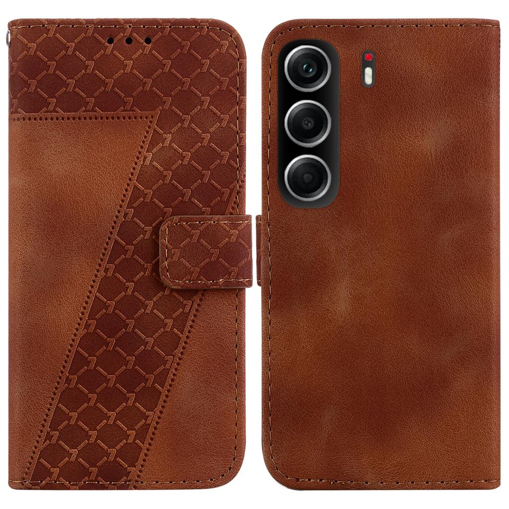 For TECNO Camon 40 4G Stand Case 7-Shaped Pattern Imprint Leather Phone Cover with Strap