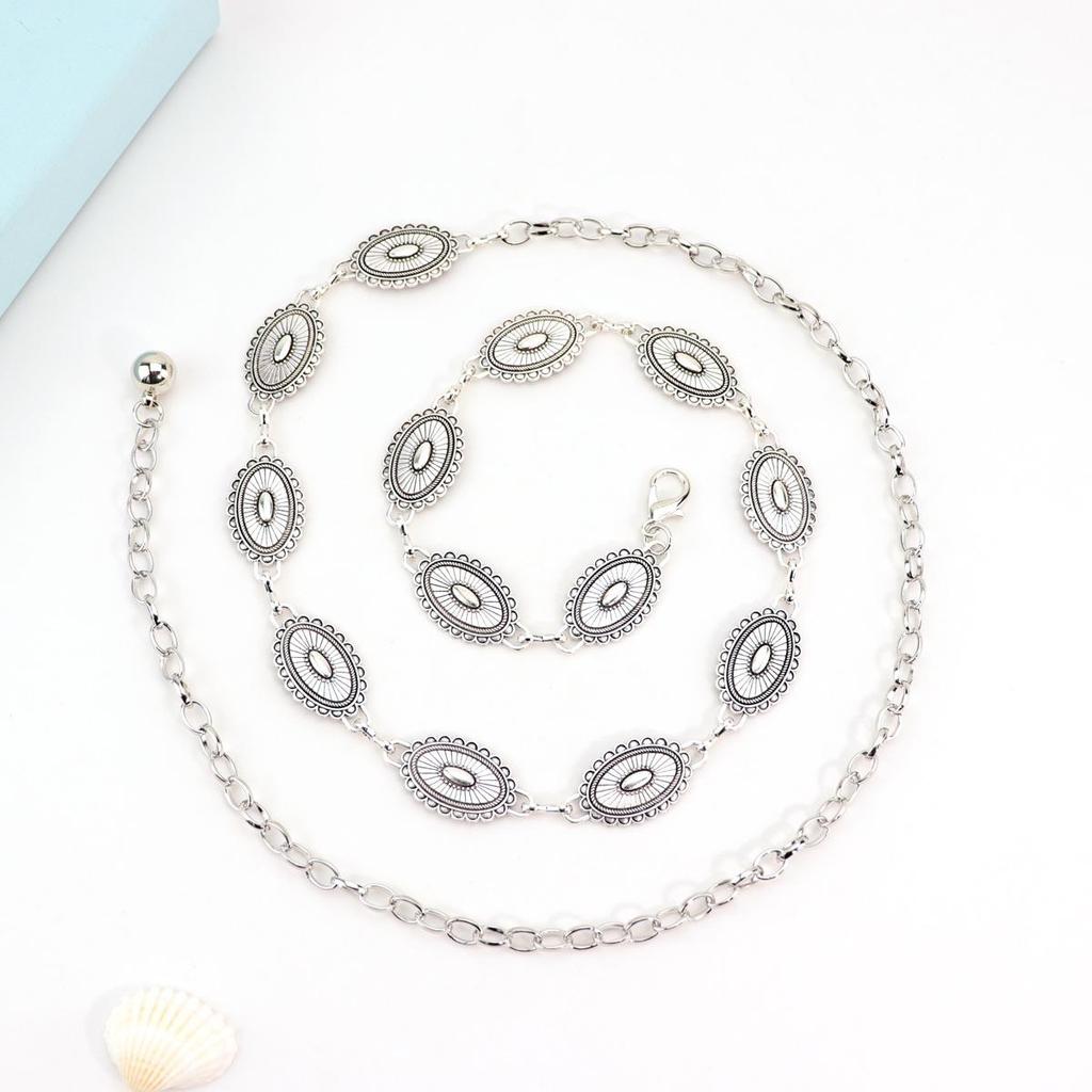 Trendy Y2K Metal Waist Chain: European & American Niche Bohemian Round Plate Jewelry Belt for Women