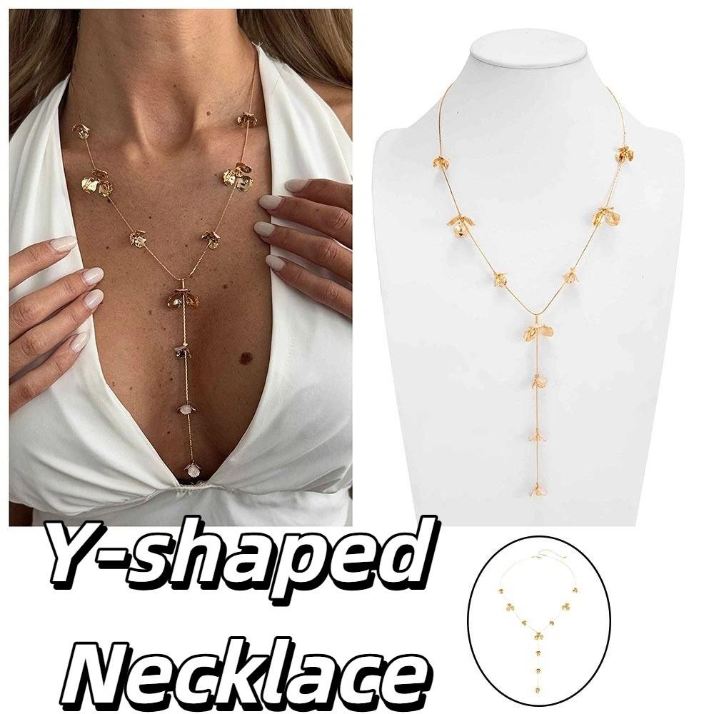Irregular Design Tassel Necklace Hammered Texture Y-shaped Necklace Long Necklace  Vacation Style