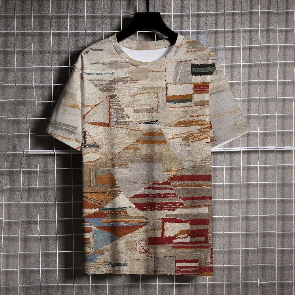 Летняя мужская футболка с коротким рукавом в винтажном полосатом 3D-принте, повседневная уличная одежда с круглым вырезом, топы больших размеров, футболки, размер XXS-6XL