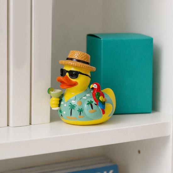 Summer Beach Duck Figurine, Vacation Duck with Sunglasses, Weather-Resistant Compact Resin Ornament for Indoor Outdoor Garden Party & Gift