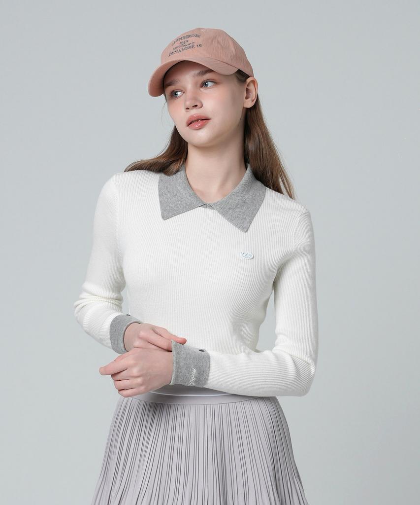 MONBIRDIE GOLF Cuff Color Block Collar Knit White