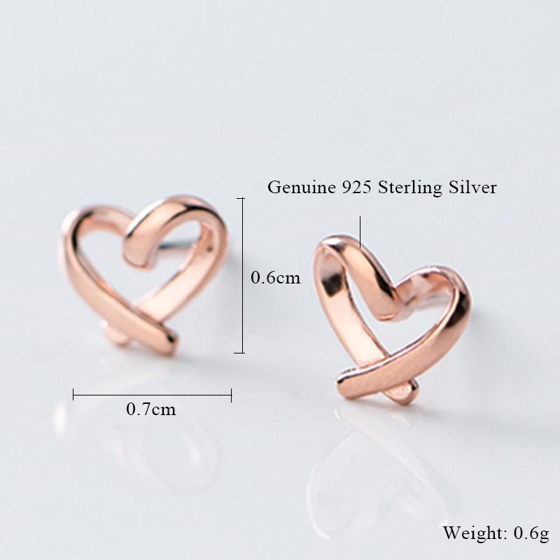 Genuine 925 Silver Heart Stud Earrings for Women Cute Small Earrings for Lover Girls