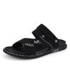 Модные мужские сандалии из искусственной кожи 2024 года, модные мужские летние новые ретро-кожаные нескользящие пляжные сандалии без застежек, дорожные тапочки черного цвета