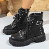 2025 Women's Fashion Boots Round Toe Platform Sole Lace-up Rivet Short Boots New Punk Style All-match Autumn Winter Women Boots