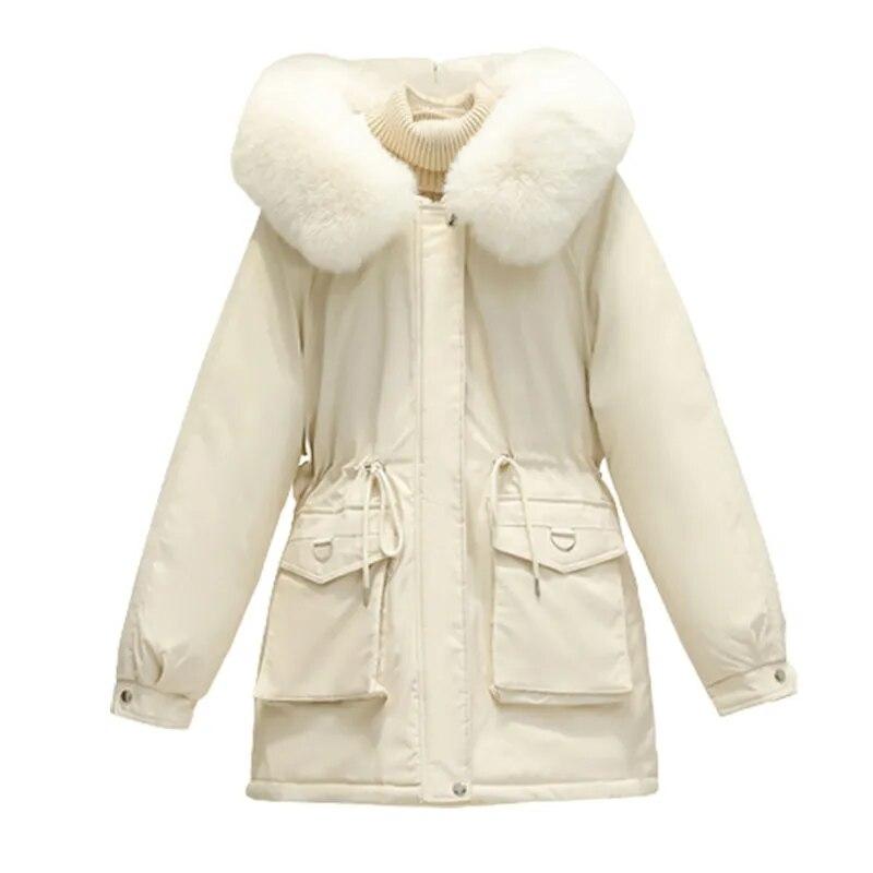 2023 New Winter Thicken Down Cotton Warm Jacket Coat Women Casual Parkas Autumn Clothes Fur Lining Loose Fashion Hooded Outwear