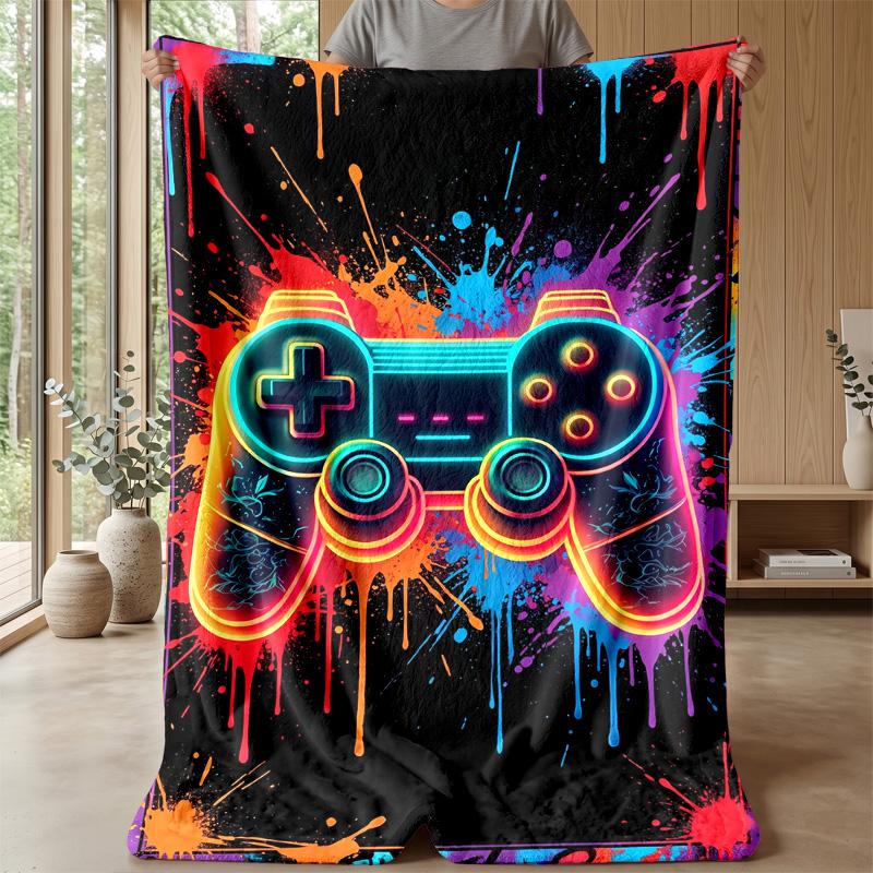 Neon Game Controller Art Theme blanket Lightweight Warm Flannel Blanket Decorative Throw Blanket for Home Decoration
