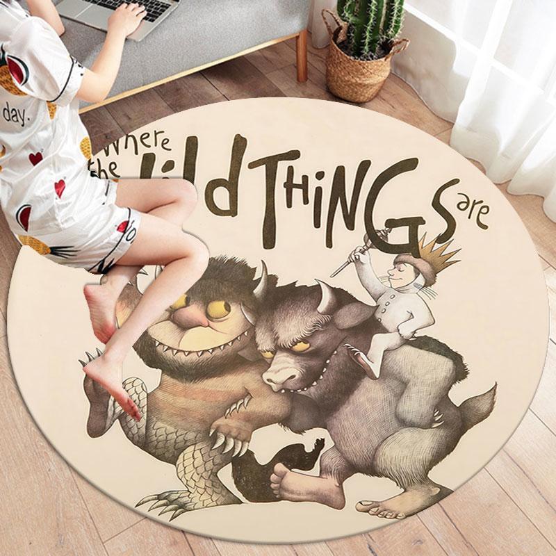 Where the Wild Things Are Round Area Rug,Carpet Rug for Living Room Bedroom Sofa Playroom Decor,Non-slip Floor Mat