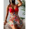 Купальник женский сплит-принт сексуальная тройка платье Холтер шеи цветочные комплекты бикини