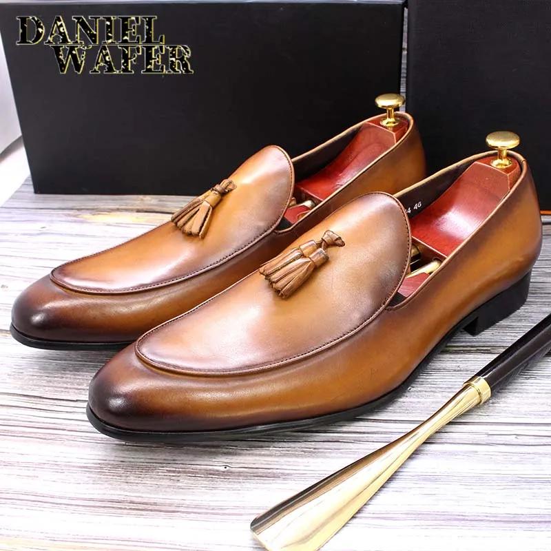Модные Роскошные Итальянские Лоферы Мужские Туфли Модные Ручной Работы Слипоны с Кисточками Свадебные Офисные Туфли Повседневные Лоферы для Мужчин